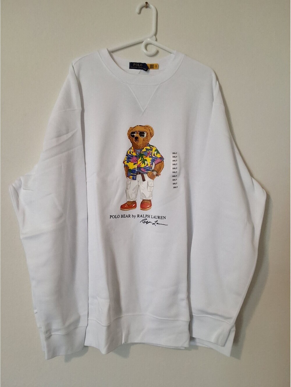 Polo Ralph Lauren Men's White Sweatshirt with Polo Bear Graphic, Size 3XLT